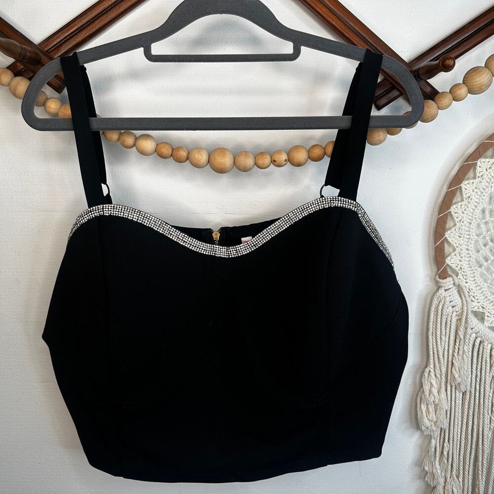 Pink & Lime Black Bling Trim Crop Top